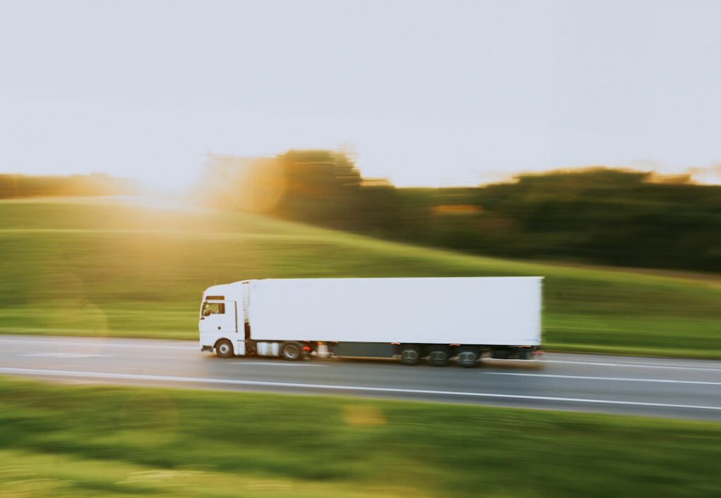 Commercial truck in motion
