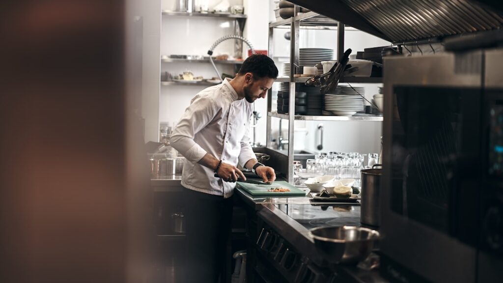 Chef working in a commercial kitchen